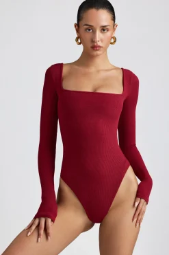Oh Polly Tops | Elevated Essentials^Ribbed Modal Long Sleeve Bodysuit in Maroon