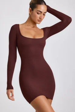 Oh Polly Women'S Clothing Sale - $65 And Under | Women'S Clothing Sale - $40 And Under^Ribbed Modal Long Sleeve Mini Dress in Chocolate