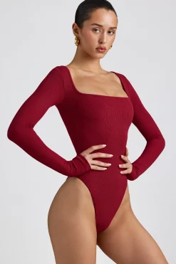 Oh Polly Tops | Elevated Essentials^Ribbed Modal Long Sleeve Bodysuit in Maroon