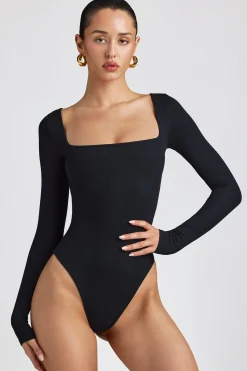 Oh Polly Tops | Elevated Essentials^Ribbed Modal Long Sleeve Bodysuit in Black