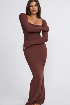 Oh Polly Tencel™ Modal Dresses^Ribbed Modal Long Sleeve Maxi Dress in Chocolate