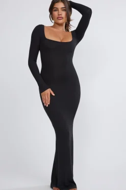 Oh Polly Tencel™ Modal Dresses^Ribbed Modal Long Sleeve Maxi Dress in Black