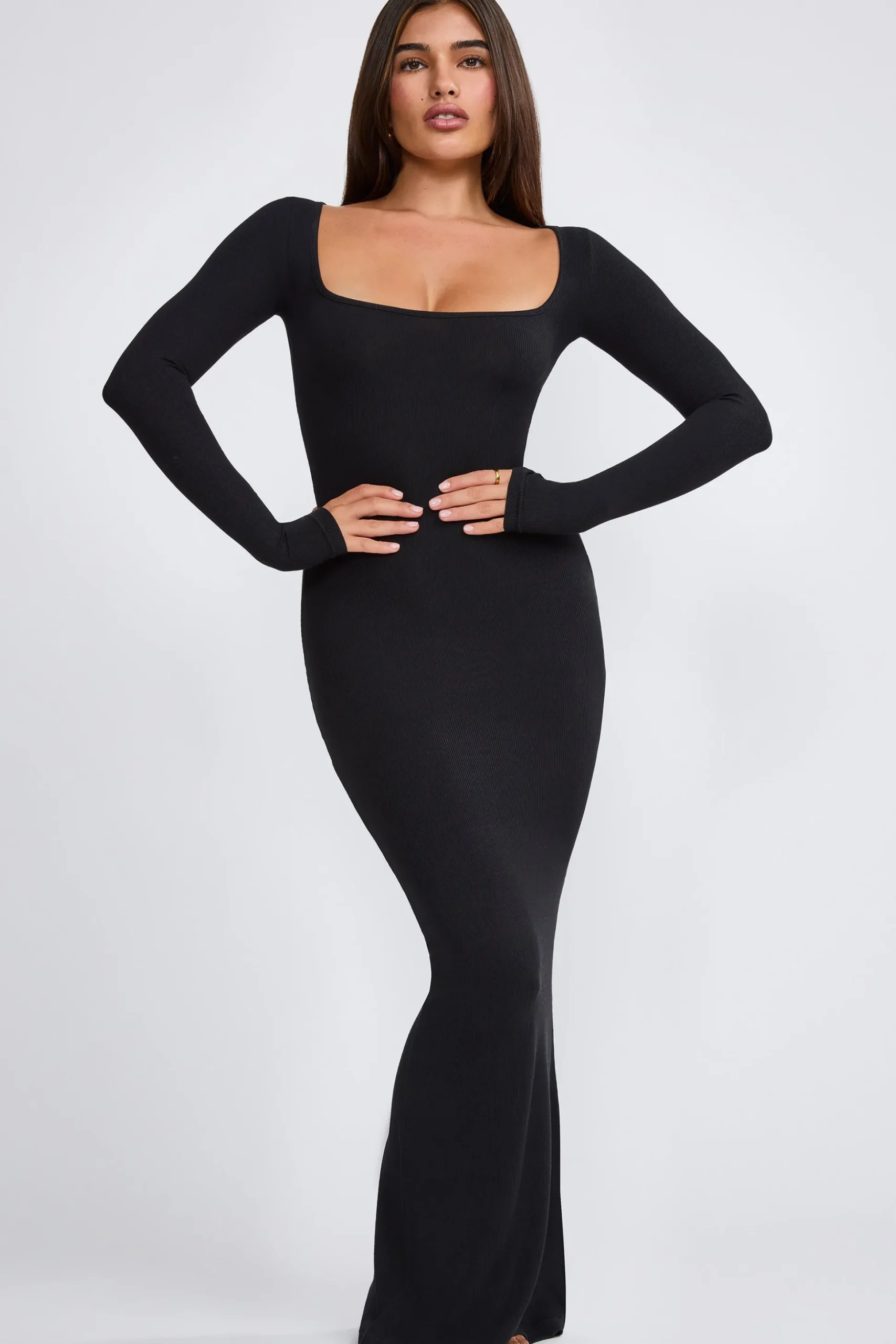 Oh Polly Tencel™ Modal Dresses^Ribbed Modal Long Sleeve Maxi Dress in Black