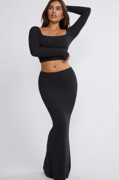 Oh Polly Skirts & Skorts | Co-Ords^Ribbed Modal Mid Rise Maxi Skirt in Black
