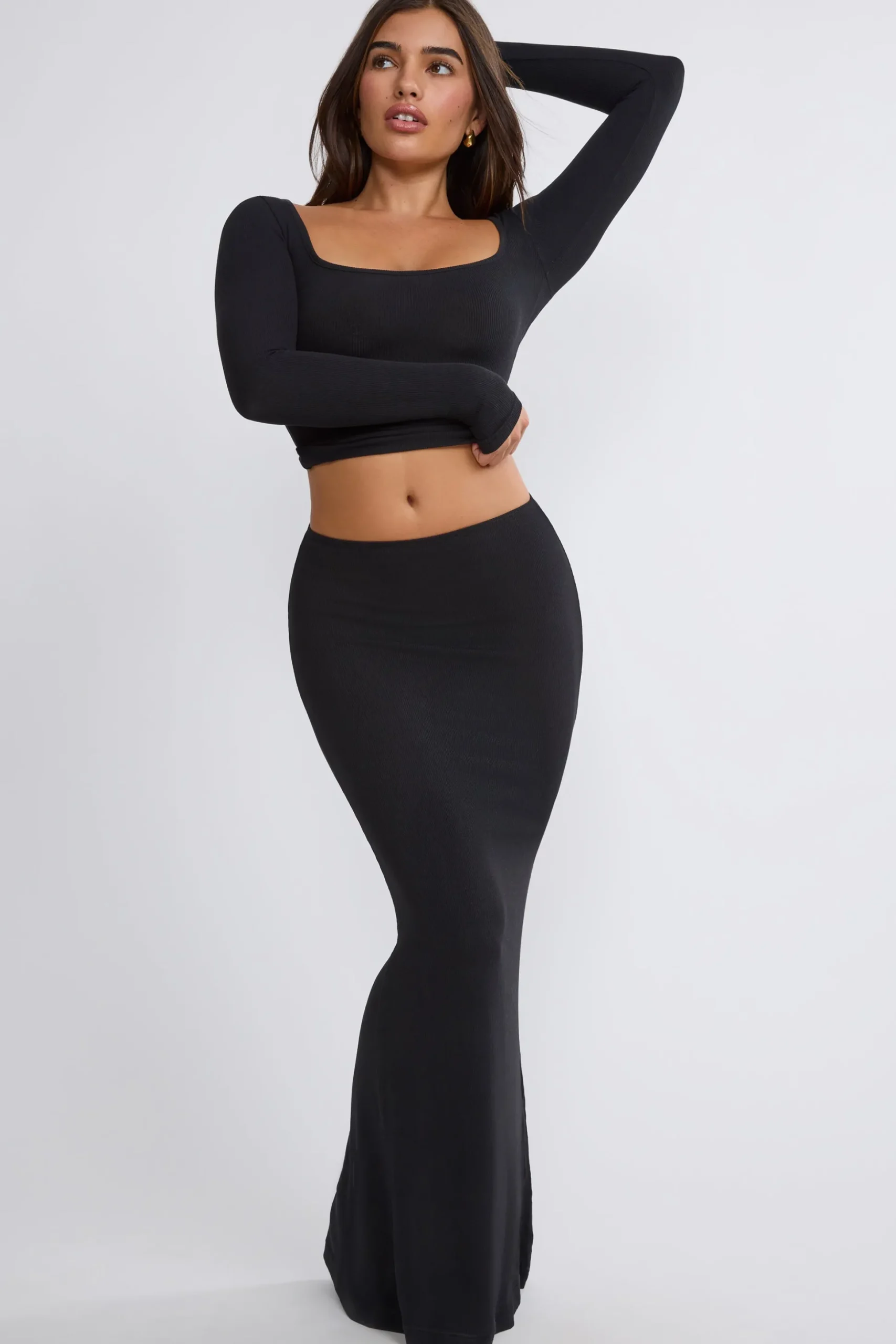Oh Polly Skirts & Skorts | Co-Ords^Ribbed Modal Mid Rise Maxi Skirt in Black