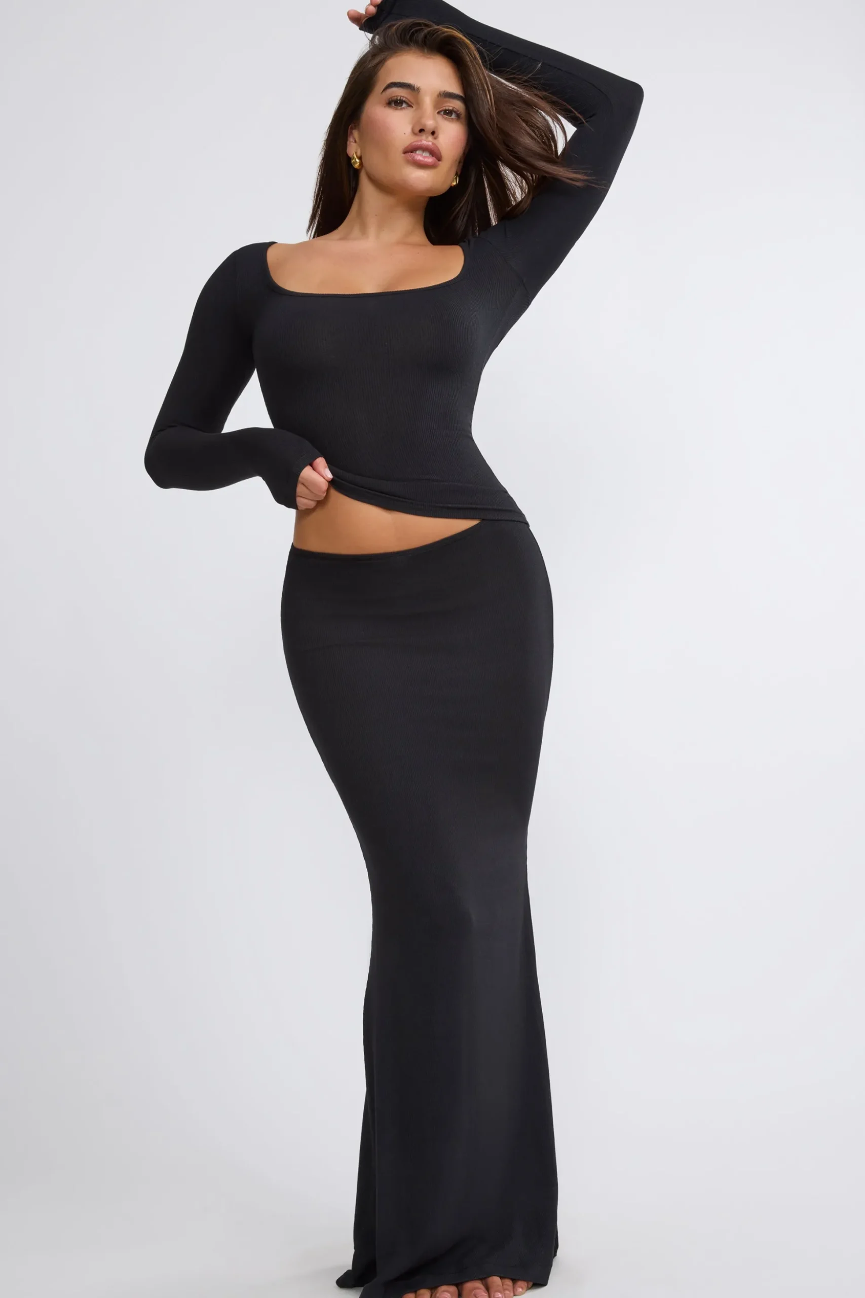 Oh Polly Skirts & Skorts | Co-Ords^Ribbed Modal Mid Rise Maxi Skirt in Black