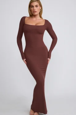 Oh Polly Skirts & Skorts | Co-Ords^Ribbed Modal Mid Rise Maxi Skirt in Chocolate