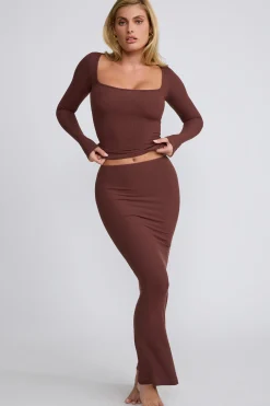 Oh Polly Skirts & Skorts | Co-Ords^Ribbed Modal Mid Rise Maxi Skirt in Chocolate