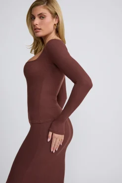 Oh Polly Skirts & Skorts | Co-Ords^Ribbed Modal Mid Rise Maxi Skirt in Chocolate