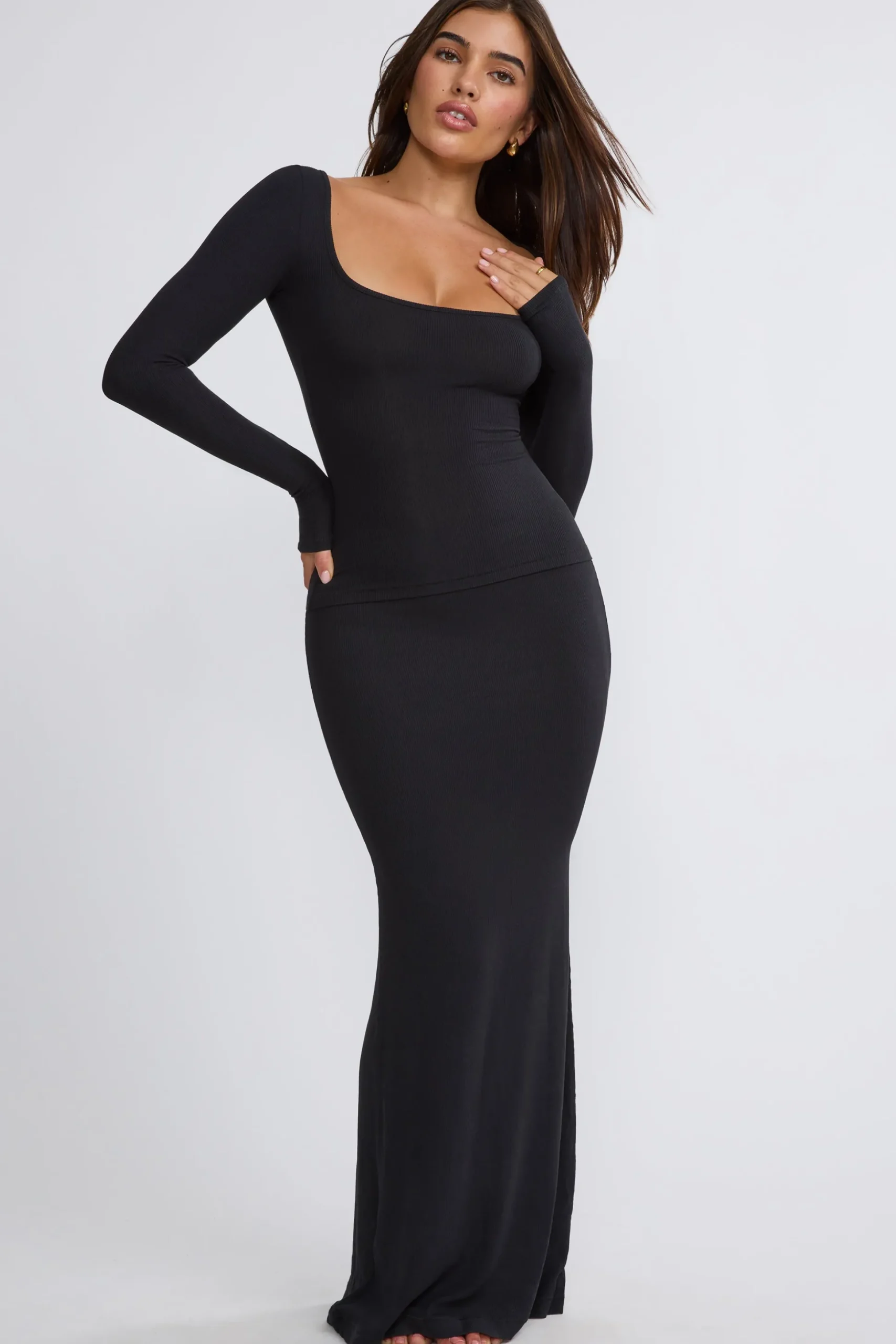 Oh Polly Skirts & Skorts | Co-Ords^Ribbed Modal Mid Rise Maxi Skirt in Black
