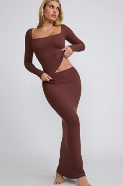 Oh Polly Skirts & Skorts | Co-Ords^Ribbed Modal Mid Rise Maxi Skirt in Chocolate
