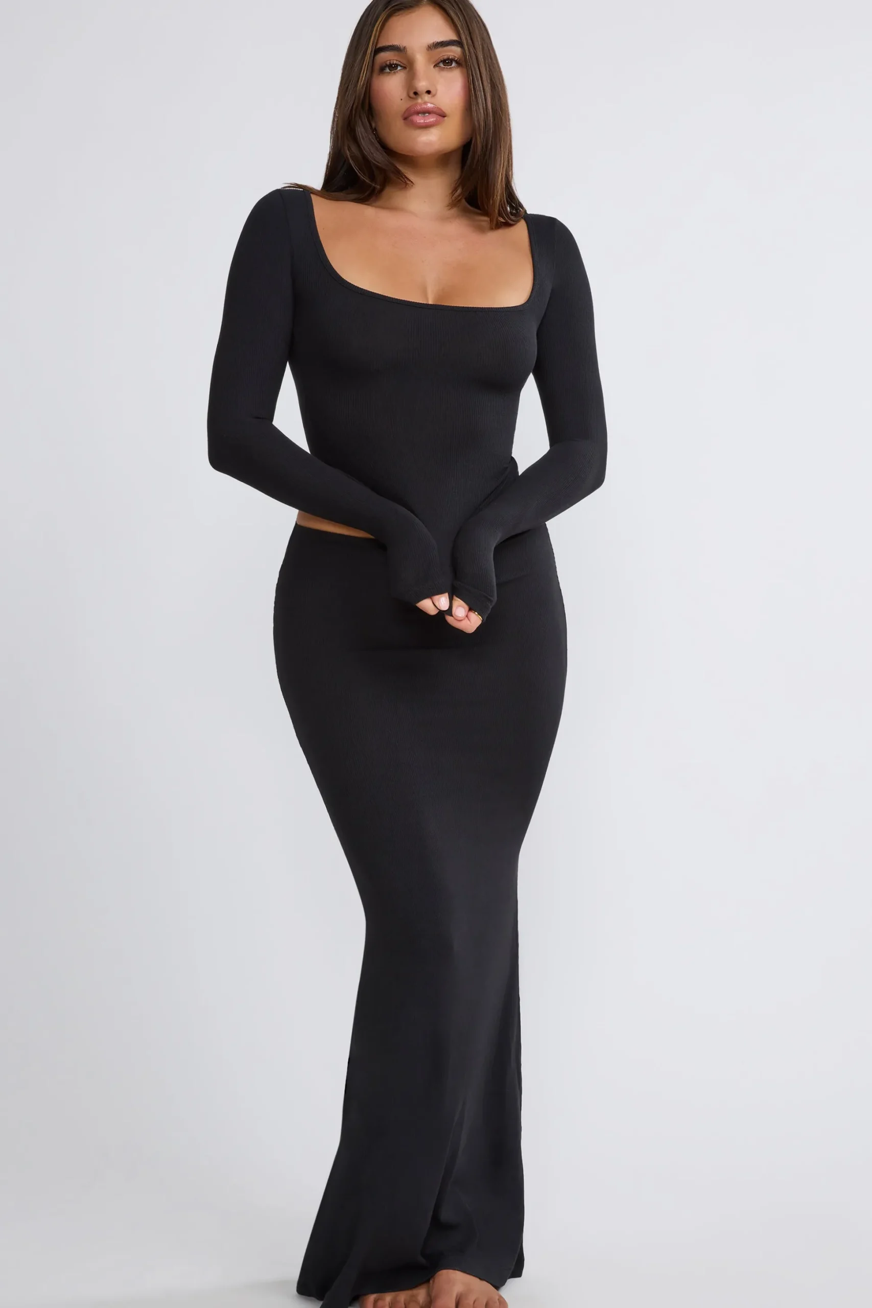 Oh Polly Skirts & Skorts | Co-Ords^Ribbed Modal Mid Rise Maxi Skirt in Black