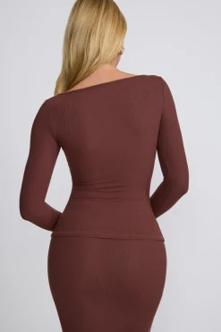 Oh Polly Skirts & Skorts | Co-Ords^Ribbed Modal Mid Rise Maxi Skirt in Chocolate