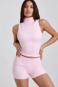 Oh Polly Bottoms | Co-Ords^Ribbed Modal Mid-Rise Foldover Shorts in Blossom Pink BlossomPink