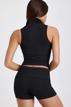 Oh Polly Bottoms | Co-Ords^Ribbed Modal Mid-Rise Foldover Shorts in Black