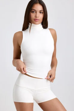Oh Polly Bottoms | Co-Ords^Ribbed Modal Mid-Rise Foldover Shorts in White
