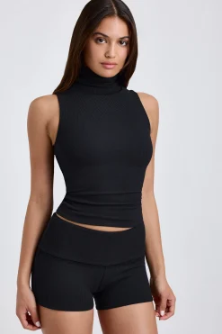 Oh Polly Bottoms | Co-Ords^Ribbed Modal Mid-Rise Foldover Shorts in Black