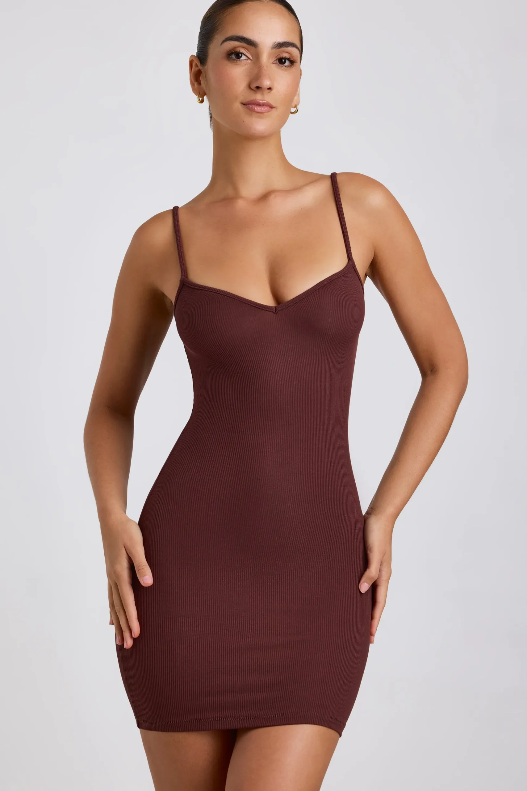Oh Polly Women'S Clothing Sale - $65 And Under | Women'S Clothing Sale - $40 And Under^Ribbed Modal Mini Dress in Chocolate