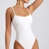 Oh Polly Tops^Ribbed Modal Square Neck Bodysuit in White