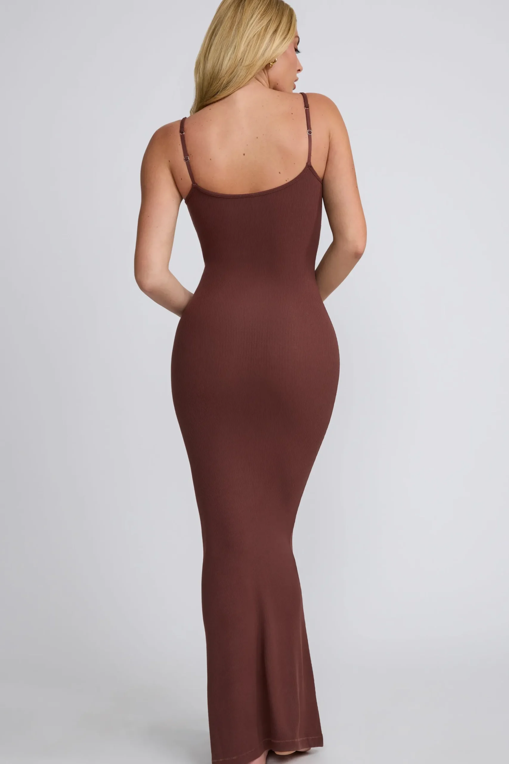 Oh Polly Tencel™ Modal Dresses^Ribbed Modal Square Neck Maxi Dress in Chocolate