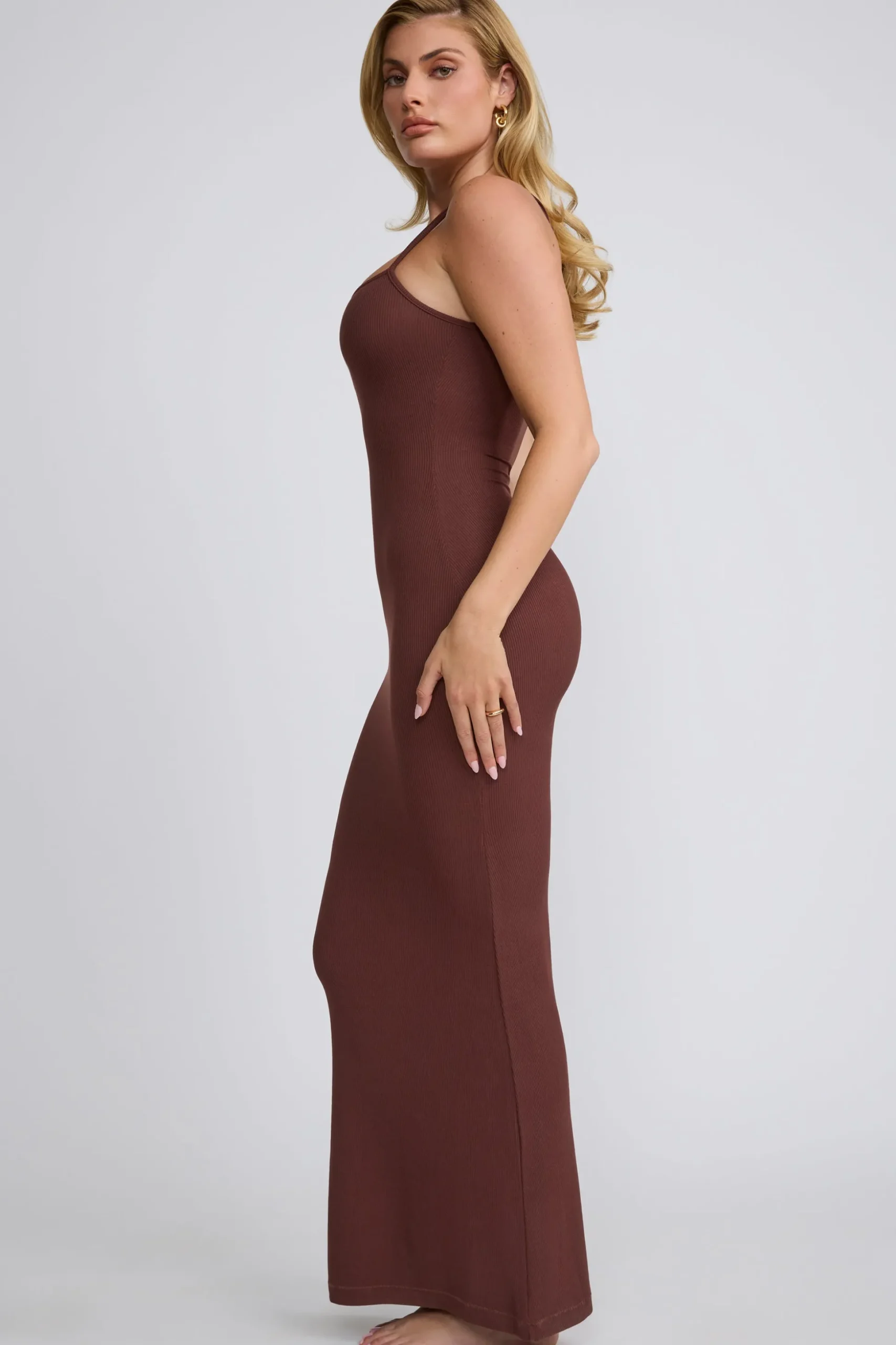 Oh Polly Tencel™ Modal Dresses^Ribbed Modal Square Neck Maxi Dress in Chocolate