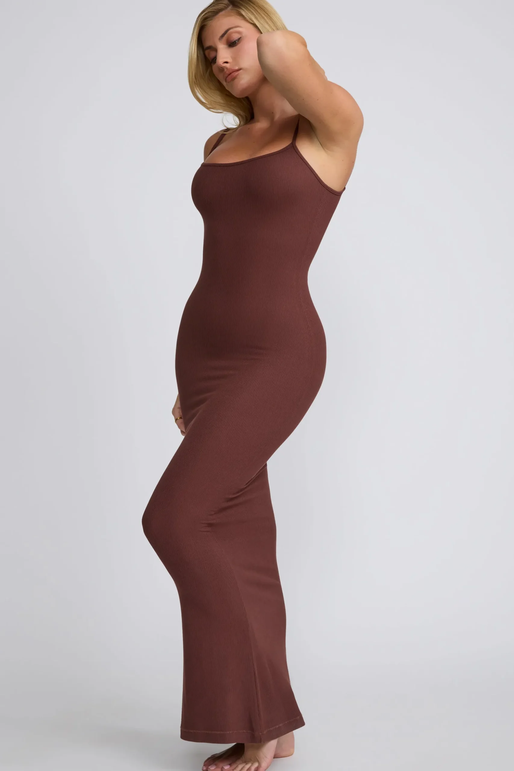 Oh Polly Tencel™ Modal Dresses^Ribbed Modal Square Neck Maxi Dress in Chocolate