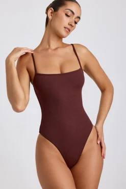 Oh Polly Women'S Clothing Sale - $65 And Under | Women'S Clothing Sale - $40 And Under^Ribbed Modal Square Neck Bodysuit in Chocolate