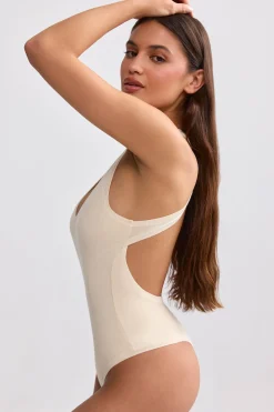 Oh Polly Tops^Ribbed Modal V-Neck Bodysuit in Cream