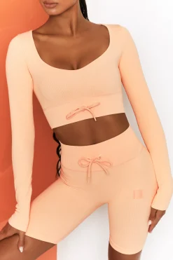 Oh Polly Women'S Clothing Sale - $65 And Under | Women'S Clothing Sale - $40 And Under^Ribbed Tie Front Cycling Shorts in Peach