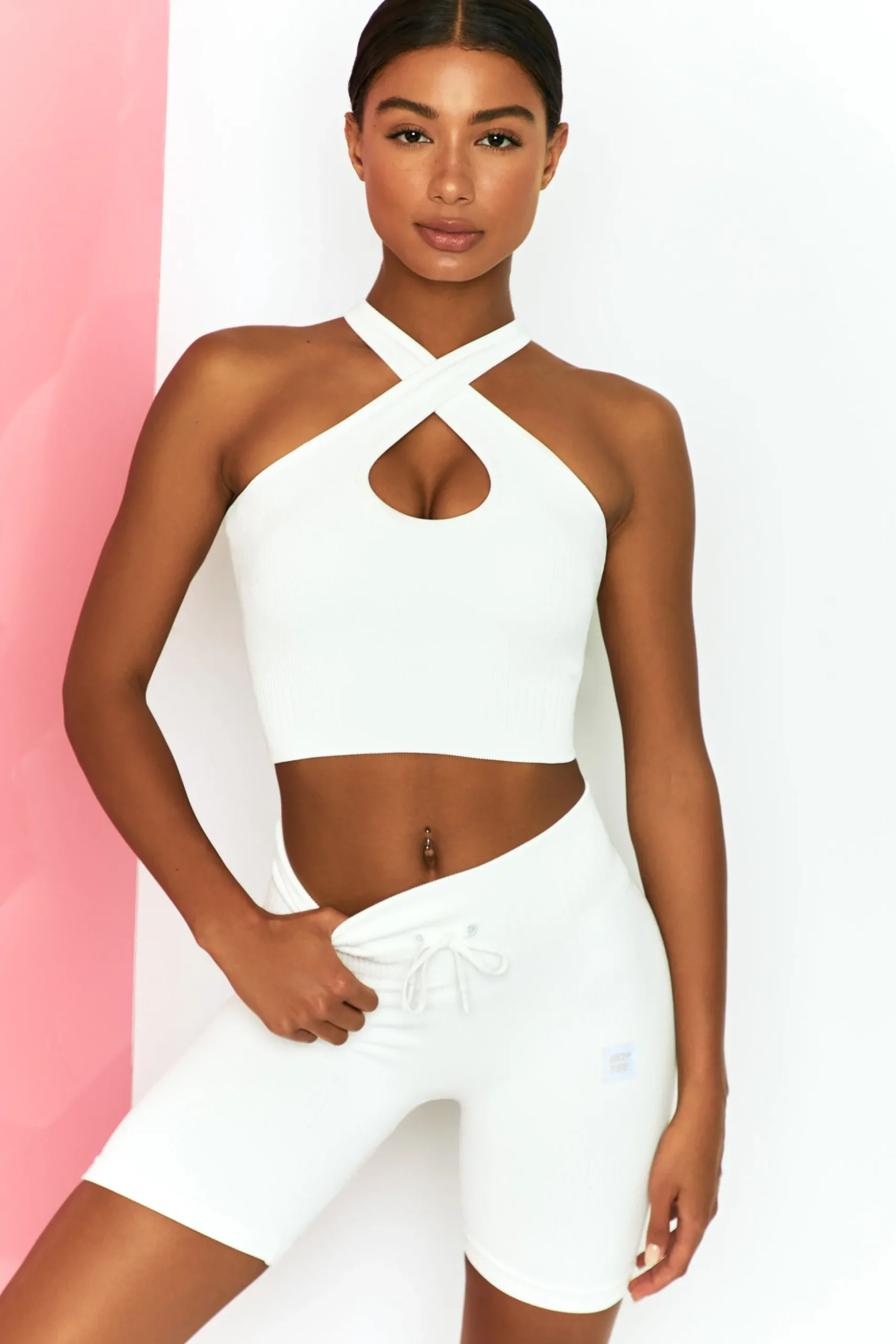 Oh Polly Women'S Clothing Sale - $65 And Under | Women'S Clothing Sale - $40 And Under^Ribbed Tie Front Cycling Shorts in White