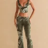 Oh Polly Women'S Clothing Sale - $65 And Under | Women'S Clothing Sale - $40 And Under^Ring Detail Bootleg Trousers in Olive Print OlivePrint