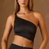 Oh Polly Co-Ords | Tops^Ruched Asymmetric Crop Top in Black