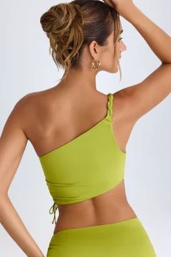 Oh Polly Co-Ords | Tops^Ruched Asymmetric Crop Top in Pear Green PearGreen