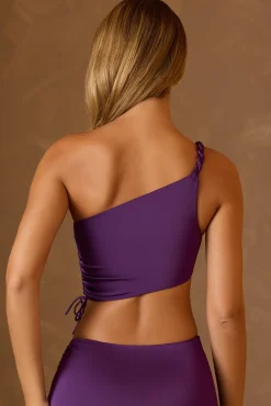 Oh Polly Co-Ords | Tops^Ruched Asymmetric Crop Top in Plum