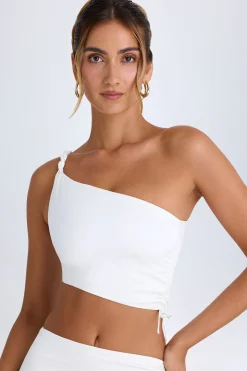 Oh Polly Co-Ords | Tops^Ruched Asymmetric Crop Top in White