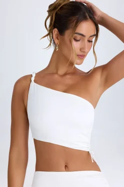 Oh Polly Co-Ords | Tops^Ruched Asymmetric Crop Top in White