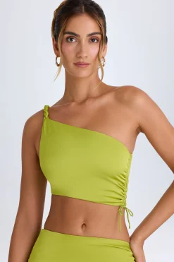 Oh Polly Co-Ords | Tops^Ruched Asymmetric Crop Top in Pear Green PearGreen