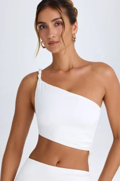 Oh Polly Co-Ords | Tops^Ruched Asymmetric Crop Top in White