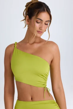 Oh Polly Co-Ords | Tops^Ruched Asymmetric Crop Top in Pear Green PearGreen