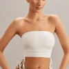 Oh Polly Co-Ords | Tops^Ruched Bandeau Crop Top in Ivory