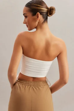 Oh Polly Co-Ords | Tops^Ruched Bandeau Crop Top in Ivory