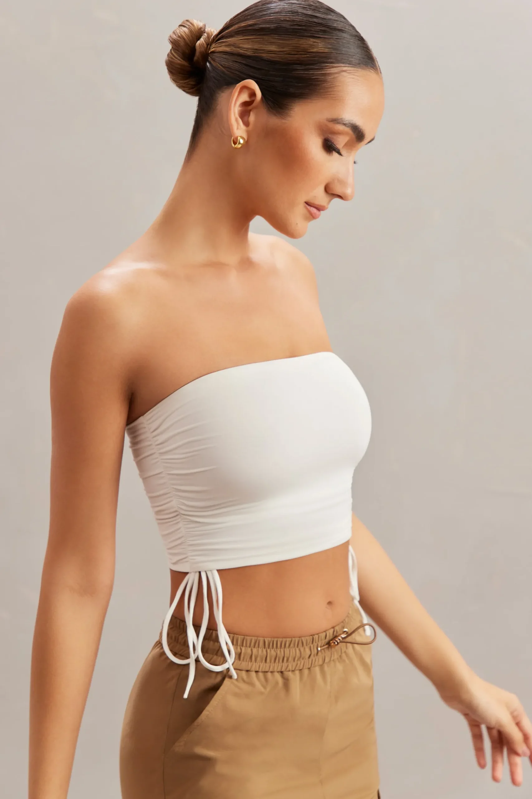 Oh Polly Co-Ords | Tops^Ruched Bandeau Crop Top in Ivory