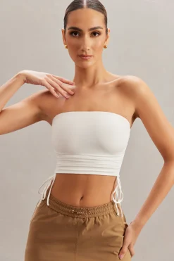 Oh Polly Co-Ords | Tops^Ruched Bandeau Crop Top in Ivory
