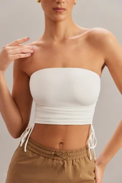 Oh Polly Co-Ords | Tops^Ruched Bandeau Crop Top in Ivory