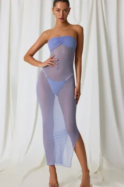 Oh Polly Cover-Ups^Ruched Bandeau Midi Dress in Lavender Purple LavenderPurple
