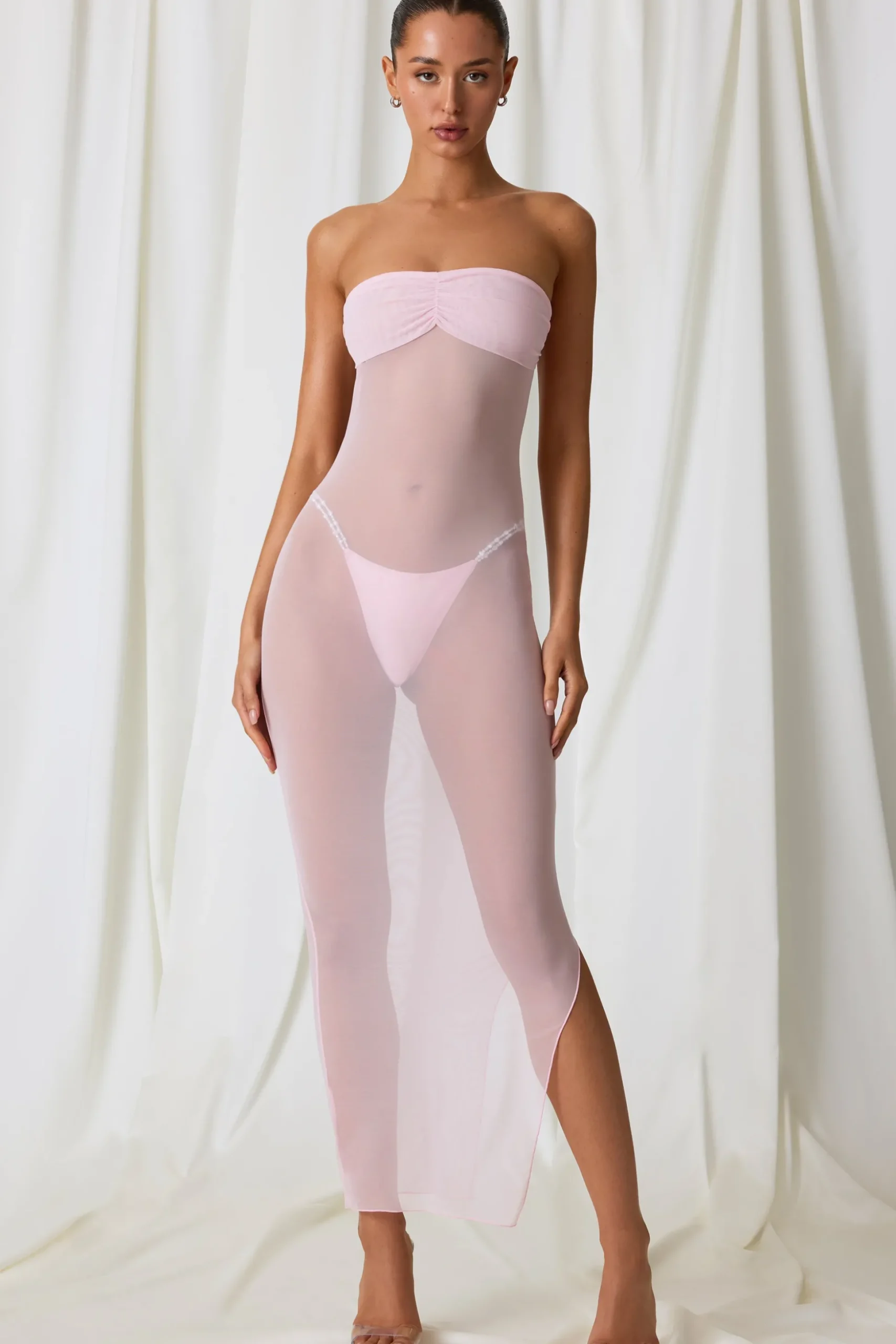 Oh Polly Cover-Ups^Ruched Bandeau Midi Dress in Soft Pink SoftPink
