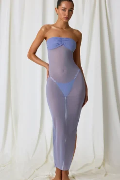 Oh Polly Cover-Ups^Ruched Bandeau Midi Dress in Lavender Purple LavenderPurple