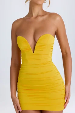 Oh Polly Night Out | Satin Dresses^Ruched Bandeau Mini Dress in Buttercup