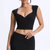 Oh Polly Co-Ords | Tops^Ruched Cap-Sleeve Top in Black