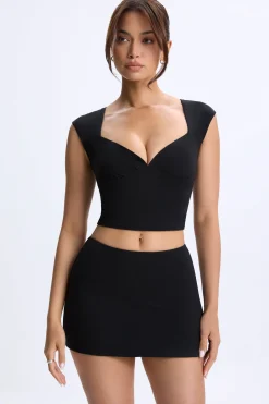 Oh Polly Co-Ords | Tops^Ruched Cap-Sleeve Top in Black